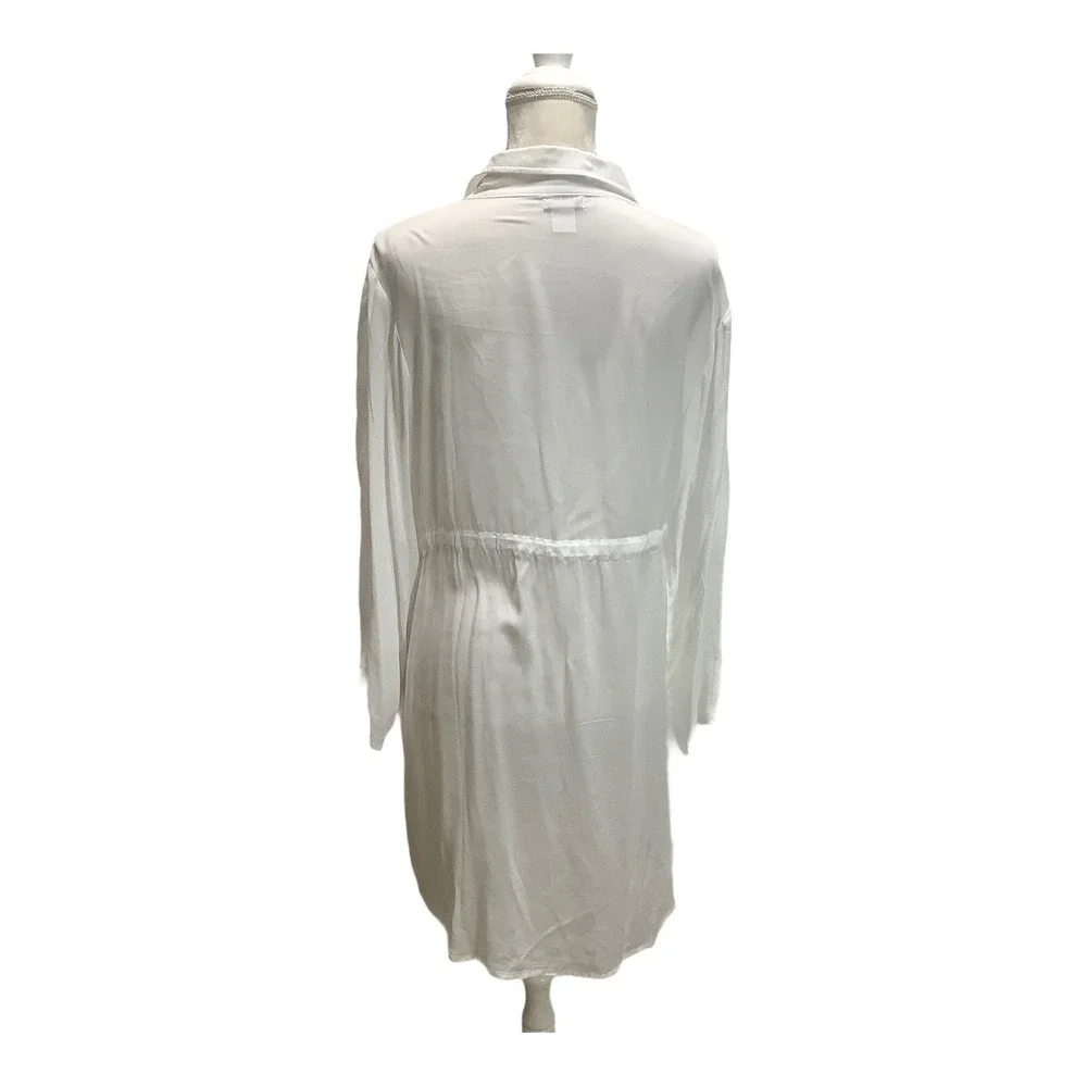 Woman's Venus Dress‎ Long Sleeve Drawstring Roll Up Sleeve Pockets Rayon White - Picture 5 of 7